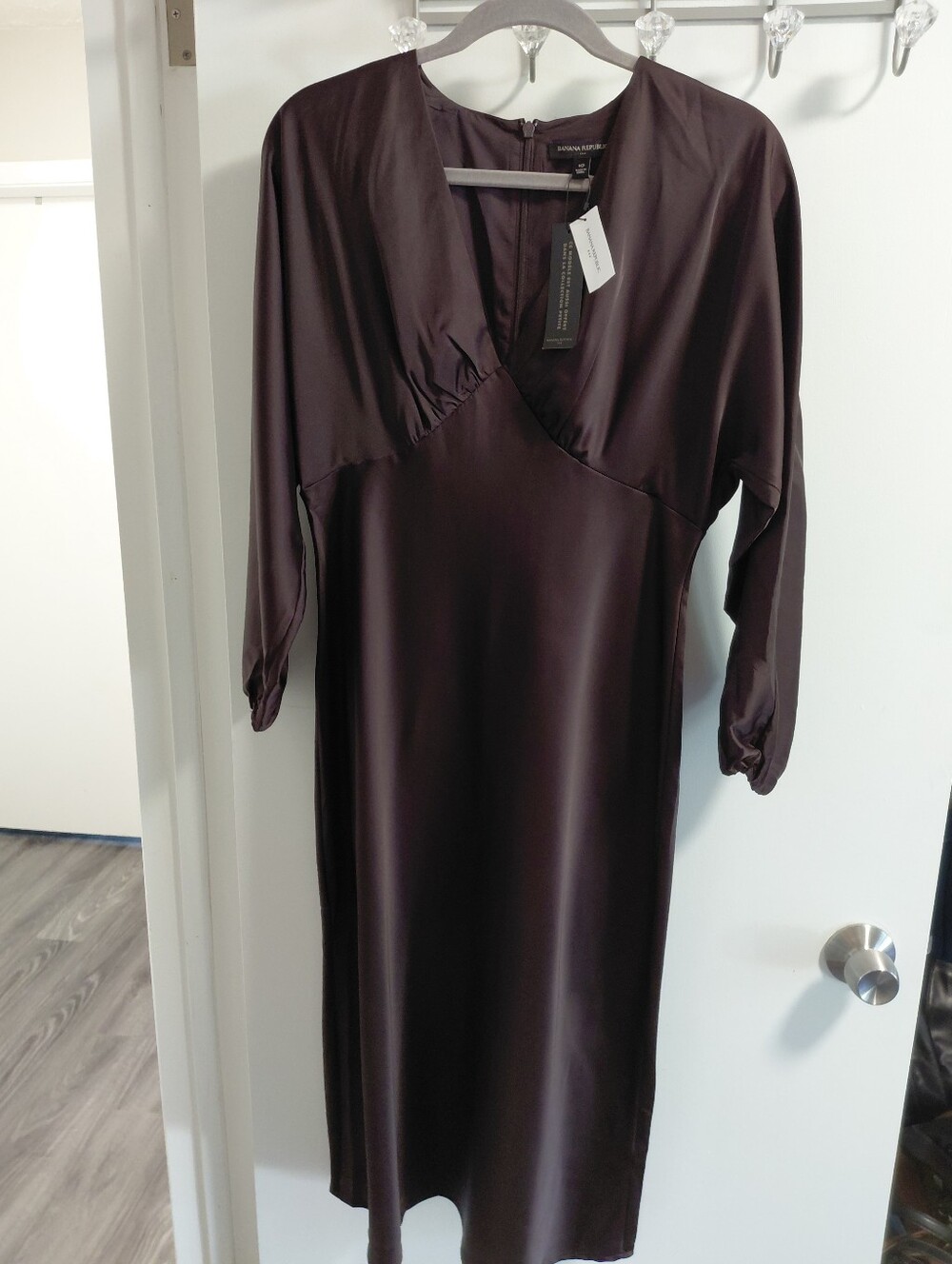 NWT Banana Republic Brown Satin Midi Dress 3/4 Sleeves